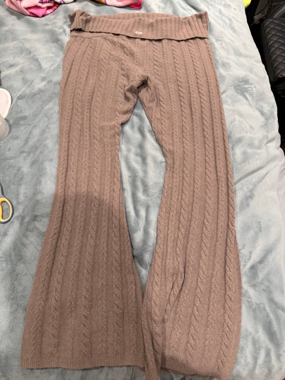 Victoria's Secret PINK Cable Knit Fold Over Flare Pants Brown XXL